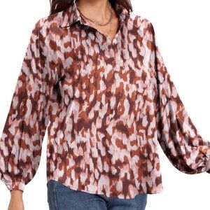 Stylish Brown and White Patterned Women's Blouse